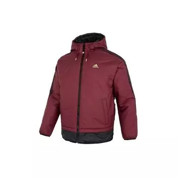Adidas Двусторонняя куртка из искусственной овчины с логотипом и капюшоном в стиле пэчворк с принтом «Повседневная мужская куртка малинового цвета IW4037» L