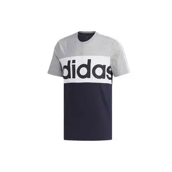 Adidas Essential Colorblock Print Спортивная футболка с круглым вырезом Мужские топы Серый Синий FL0292 M