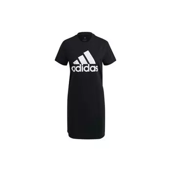 Adidas Essential Logo Print Дышащее круглое шея Спортивное платье с коротким рукавом Женские платья Черный GM5588 S