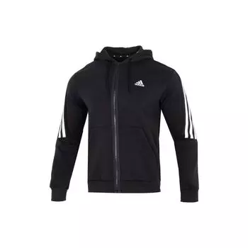 Adidas Essentials 3-полосная толстовка с капюшоном на молнии и маленьким логотипом Мужские куртки черные HK4568 M