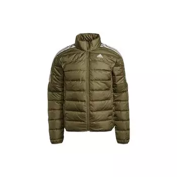 Adidas Essentials с логотипом и полосатым воротником-стойкой, пуховик с длинными рукавами, мужская верхняя одежда, оливковый GT9168 L