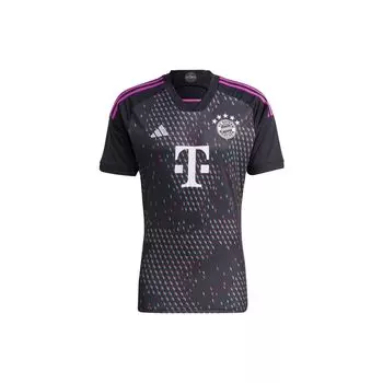 Adidas FC Bayern 23/24 выездная майка с тремя полосками и буквенным принтом, мужские топы с короткими рукавами, черные HR3719 XS
