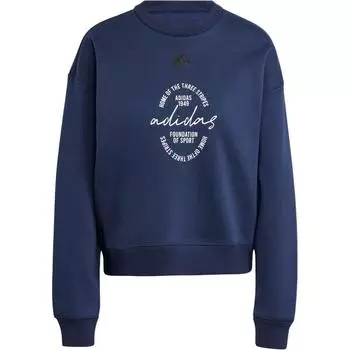 Adidas Флисовый свободный свитер с круглым вырезом и фирменным принтом, повседневный свитшот с длинным рукавом, женский свитшот Legendary-Ink-Blue IY1457 M