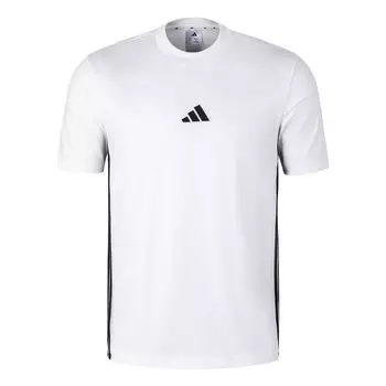 Adidas Футболка Essential Striped Crew Neck Logo Drop Shoulder Short Sleeve T Shirt Men Tops White Black JY8563 XL