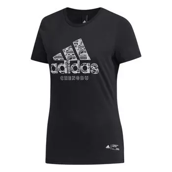 Adidas Футболка с круглым вырезом и буквами, повседневная спортивная футболка с коротким рукавом, женская футболка, черная DY8754 XS