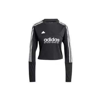 Adidas Футболка с круглым вырезом и длинным рукавом в полоску с принтом букв, женские топы черного цвета IS4575 XS