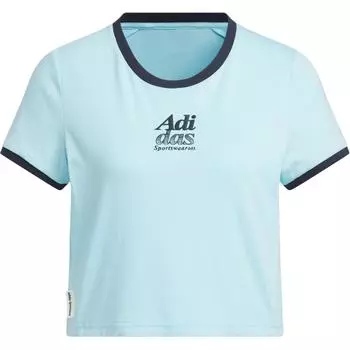 Adidas Футболка с небольшим логотипом, минималистичная, спортивная, повседневная, с круглым вырезом и коротким рукавом, женская, синяя JI6871 L