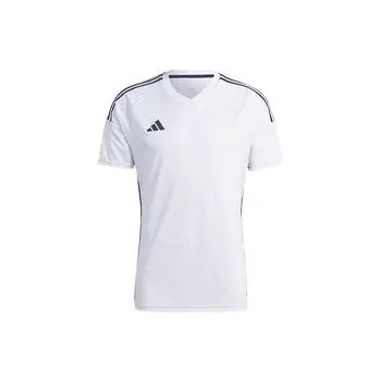 Adidas Футболка с принтом логотипа в полоску, быстросохнущая, облегающая, спортивная, с круглым вырезом, коротким рукавом, мужская, белая HT5686 M