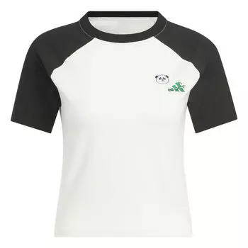 Adidas Графическая футболка реглан Женские топы Хан-Нефритово-Белый Черный KC0973 S