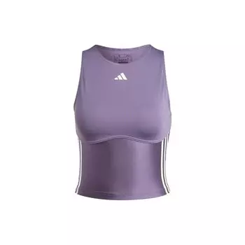 Adidas Укороченный топ на бретельках Hyperglam Shine с логотипом в полоску, круглый вырез, быстросохнущий спортивный жилет для фитнеса, женские топы, темно-серый, фиолетовый, IN6822 S