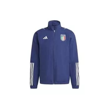 Adidas Италия Tiro 23 Презентационная куртка с логотипом и принтом ретро-спорта, воротник-стойка, молния, длинный рукав, мужская куртка, синяя HS9872 M