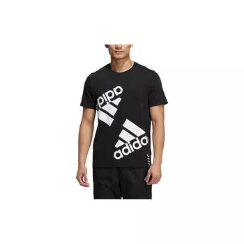 Adidas Контрастный логотип с принтом Спорт Фитнес Круглый вырез Футболка Мужские топы Черный HE7409 L