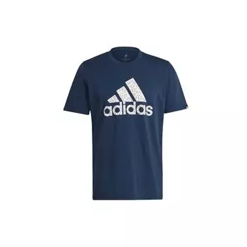 Adidas Leo Logo Print Спортивная футболка с круглым вырезом Мужские топы Темно-синий GL2397 S