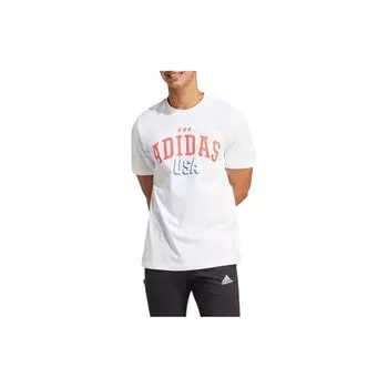 Adidas Летняя спортивная футболка с буквенным принтом, круглый вырез, мужские топы с короткими рукавами белого цвета IR5821 2XL