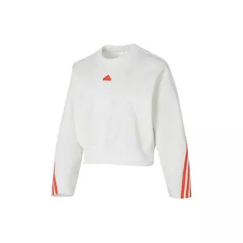 Женский свитшот с круглым вырезом в рубчик, пэчворк из логотипов Adidas, три полоски, цвет слоновой кости IS3878 S