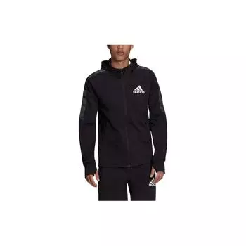 Adidas Logo Print Полосатая куртка с капюшоном на молнии Мужские куртки Черные GV5302 XL