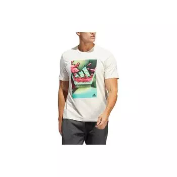 Adidas Logo Print Повседневная футболка с круглым вырезом Мужские топы Белый HE2309 M
