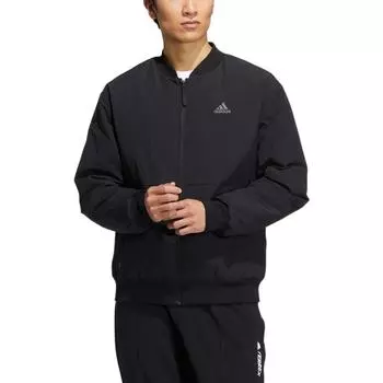 Adidas Logo Print Zip-Up Теплый пуховик с длинными рукавами Мужская верхняя одежда Черный HN2140 S