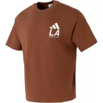 Adidas Лос-Анджелес SS25 Логотип бренда Дышащая футболка с приспущенным плечом Унисекс топы Коричневый Красный JX9124 S