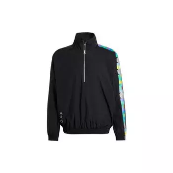 Adidas Куртка мужская с длинным рукавом и воротником-стойкой Manchester United Peter Saville с геометрическим узором и цветными блоками, черная HY4739 S