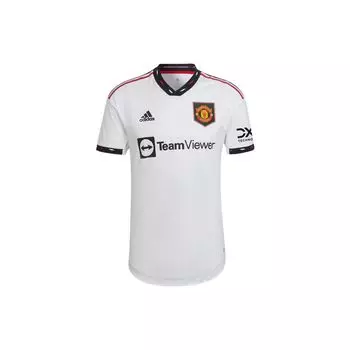 Adidas Manchester United Player Edition с принтом логотипа и v-образным вырезом в полоску с коротким рукавом, мужской топ, белый H13883 XXL
