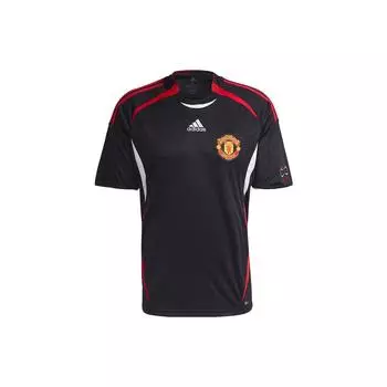 Adidas Manchester United Полосатый логотип Футбол Спортивный пуловер с круглым вырезом Футболка с короткими рукавами Мужские топы Черный H13905 XL