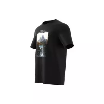 Adidas Mountain Waterfall Print Спортивная футболка с круглым вырезом Мужские топы Черный GN6852 M