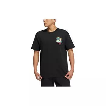 Adidas Neo Cartoon Letter Print Повседневная футболка с круглым вырезом унисекс Топы черные HS8852 L