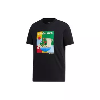 Adidas Neo Cartoon Print Повседневная спортивная футболка с круглым вырезом Мужские топы Черный GP5814 XL