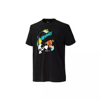 Adidas Neo Cartoon Print Свободная вязаная футболка Мужские топы Черные HC3827 S