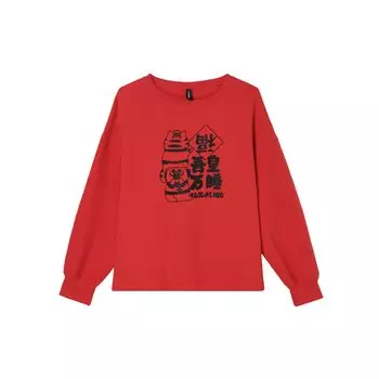 Adidas Neo Cny Series Wu Huang Wan Shui Cny Ww Swt Повседневная печатная женская толстовка с круглым вырезом Красная GP5755 XL