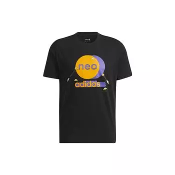Adidas Neo Colorblock Pattern Ребристая хлопковая футболка с круглым вырезом Мужские топы Черные HC9697 XL