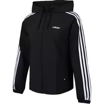 Adidas Neo Essential 3S Полосатая Модная Куртка с Капюшоном Женская Куртка Черная GJ7950 XL
