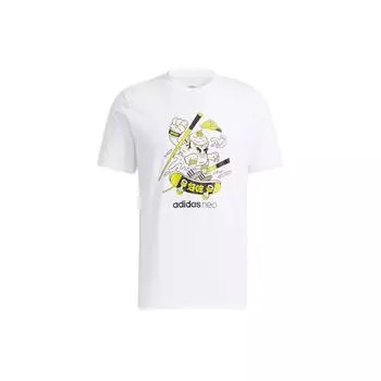 Adidas Neo Graffiti Cartoon Print Спортивная футболка с круглым вырезом Мужские топы Белые H50262 XL