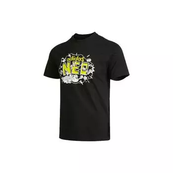 Adidas Neo Graffiti Print Logo Спортивная футболка с круглым вырезом Мужские топы Черные H45094 S