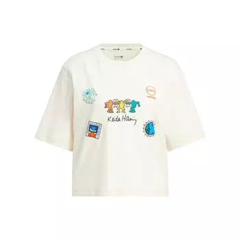 Adidas Neo Keith Haring Мультяшный принт с круглым вырезом Спортивная футболка с короткими рукавами Женские топы Off-White HD7252 L
