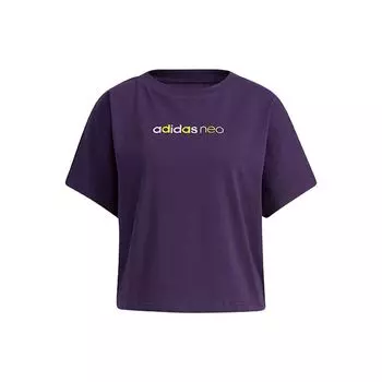 Adidas Нео красочный логотип удобная спортивная футболка женские топы фиолетовый GP5476 L