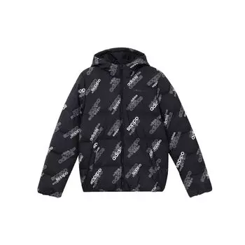 Adidas Neo Logo Print Спортивная теплая куртка-пуховик с капюшоном Мужская верхняя одежда Черный GJ8812 S