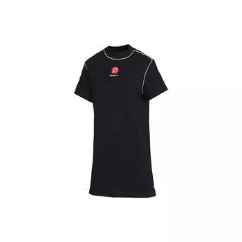 Adidas Neo Logo с цветочным принтом и боковым разрезом, повседневное платье с круглым вырезом и короткими рукавами, женское платье черного цвета EJ7095 L