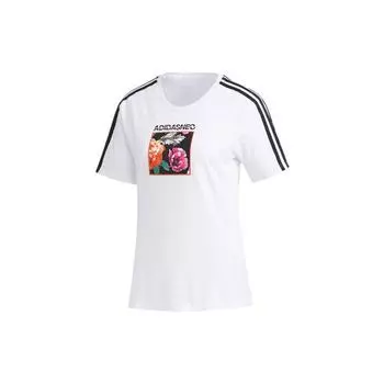 Adidas Neo Повседневная спортивная полосатая футболка с принтом, прямые женские топы, белые FP7322 S