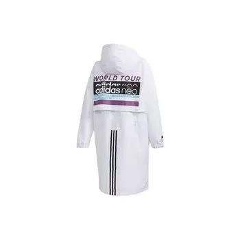 Adidas Neo Printed Logo Letter Sports Mid-Length Ветровка с капюшоном Женская Верхняя одежда Белый FU1073 XL