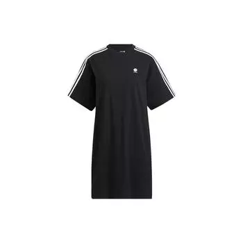 Adidas Нео прямые брюки полосатый микро логотип повседневные удобные свободные спортивные короткие рукава платья женские платья черного цвета HE4518 M