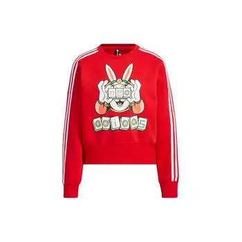 Adidas Neo с принтом кролика, свободный пуловер с круглым вырезом, женские топы, светло-алый IB0390 L