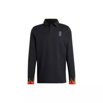Adidas Однотонная рубашка поло с длинным рукавом и логотипом на воротнике, мужские топы, черные HG1362 L