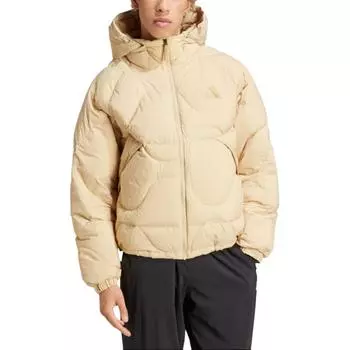 Adidas однотонный цвет молнии с капюшоном свободный теплый длинный рукав пуховик унисекс верхняя одежда песочно-коричневый JG5927 S