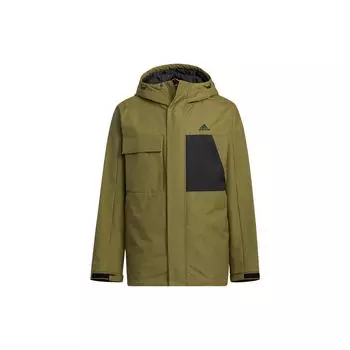 Adidas однотонный пуховик на молнии с капюшоном и вышитым логотипом, мужская верхняя одежда темно-оливково-зеленый HN2132 M