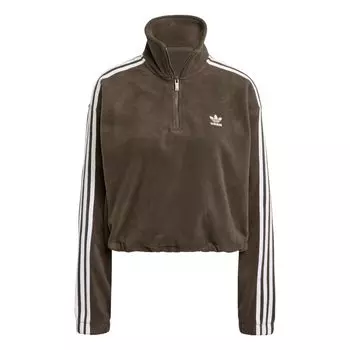 Adidas Оригинальная флисовая свободная полумолния теплая легкая толстовка с воротником-стойкой женская толстовка Shadow-Olive IW3164 S