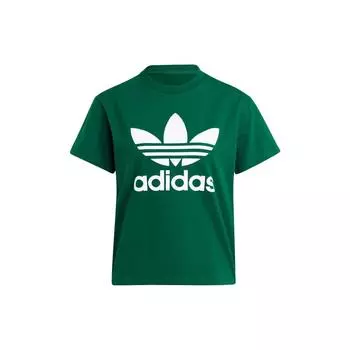 Adidas Оригинальная футболка с круглым вырезом и коротким рукавом с принтом логотипа, женские топы темно-зеленого цвета IB7424 L