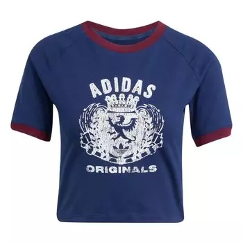 Adidas Оригинальная графическая футболка с гербом, приталенного кроя, с круглым вырезом и короткими рукавами, женские топы JW6033 S