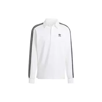 Adidas Оригинальная мягкая удобная рубашка-поло в полоску с длинным рукавом Adicolor Rugby Sport, мужская белая рубашка IZ2459 M